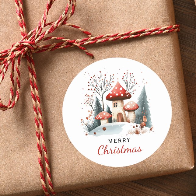 Merry Christmas Watercolor Winter Woodland  Classic Round Sticker (Creator Uploaded)