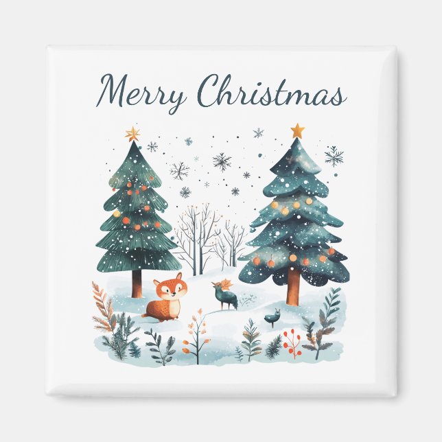 Merry Christmas Watercolor Winter Woodland  Magnet (Front)