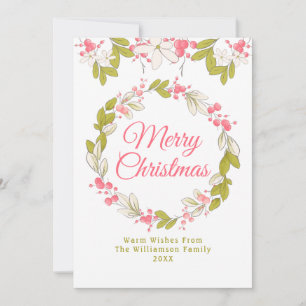 Merry Christmas Watercolor Wreath and Berries Invitation