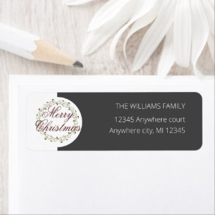 Merry christmas watercolor wreath black return address label