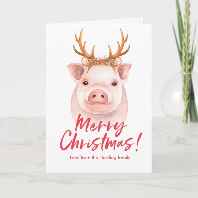 Merry Christmas watercolor wreath Christmas Card (Front)