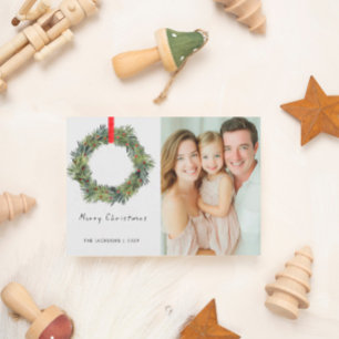 Merry Christmas Watercolor wreath  Holiday Card