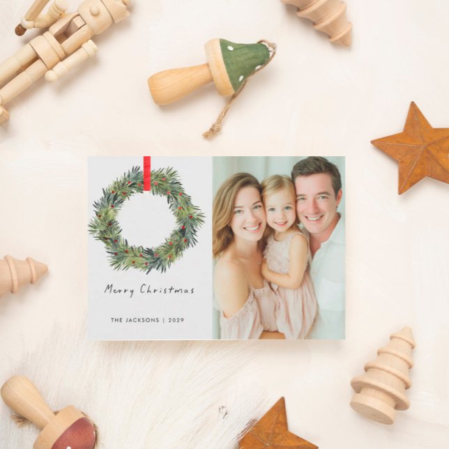 Merry Christmas Watercolor wreath  Holiday Card (Creator Uploaded)