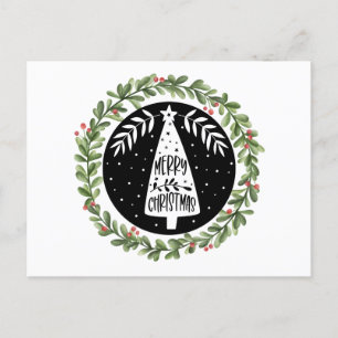 Merry Christmas Watercolor Wreath Holiday Postcard
