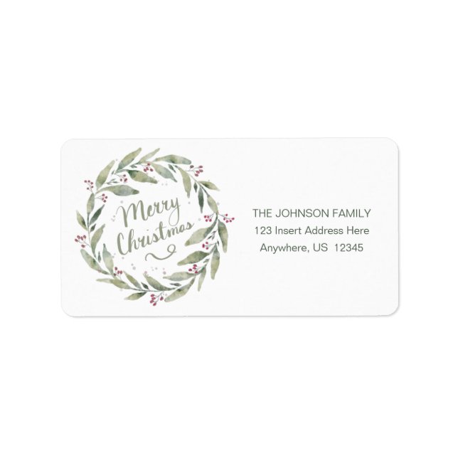 Merry Christmas Watercolor Wreath Label (Front)