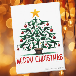 Merry Christmas  watercolor yoga christmas tree Holiday Card