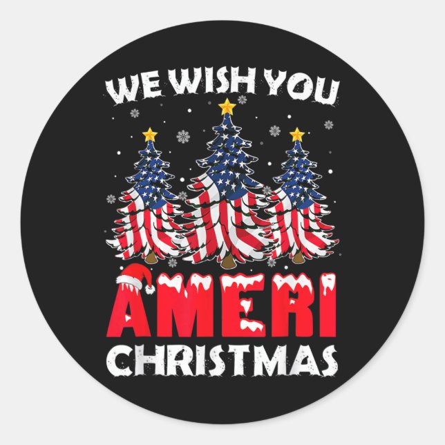 Merry Christmas We Wish You Ameri Xmas American Fl Classic Round Sticker (Front)