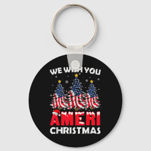 Merry Christmas We Wish You Ameri Xmas American Fl Key Ring