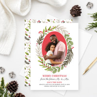 Merry Christmas Wedding Save the Date Wreath Photo