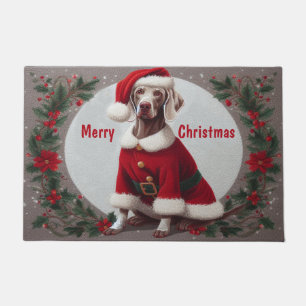 Merry Christmas Weimaraner Dog With Santa Hat Xmas Doormat
