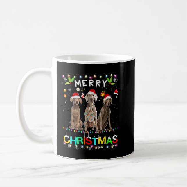 Merry Christmas Weimaraner Shirt Santa Hat Lights  Coffee Mug (Left)