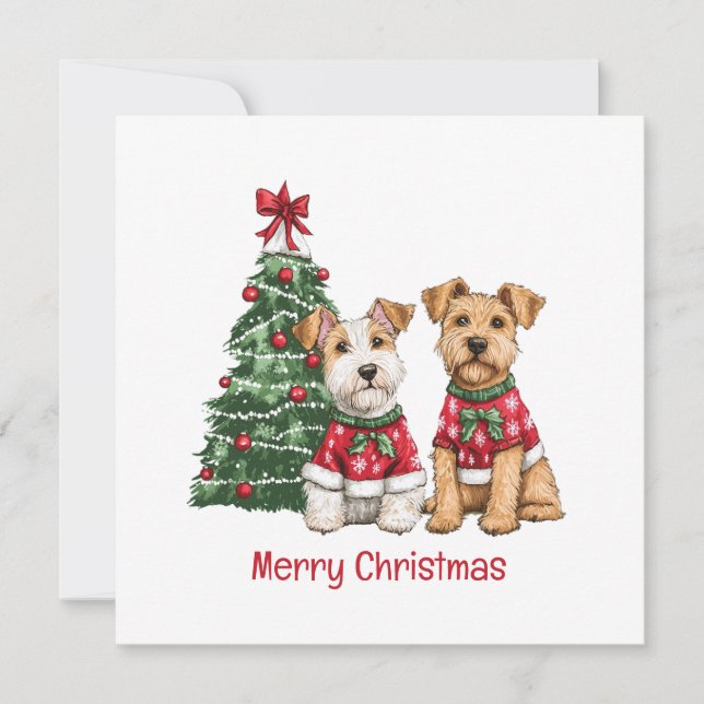 Merry Christmas Welsh Wire Fox Terrier Dogs Holiday Card (Front)