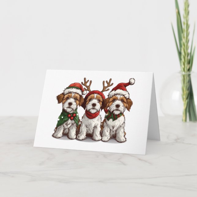 Merry Christmas Welsh Wire Fox Terrier Dogs Holiday Card (Front)