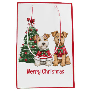 Merry Christmas Welsh Wire Fox Terrier Dogs Medium Gift Bag