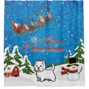 Merry Christmas West Highland Terrier With Santa Shower Curtain