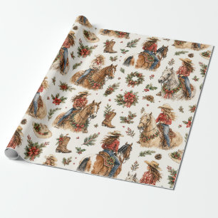 Merry Christmas Western Cowgirl On Horse  Wrapping Paper