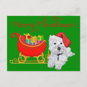 Merry Christmas Westie with Sleigh Holiday Postcard