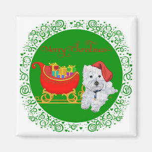 Merry Christmas Westie with Sleigh Magnet