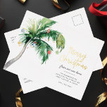 Merry Christmas We've Moved Coastal Palm Tree Gold Foil Holiday Postcard<br><div class="desc">Christmas Holiday Coastal Moving Palm Tree Announcement you can easily customise by clicking the "Personalise" button. Add your custom message and names on the reverse side</div>