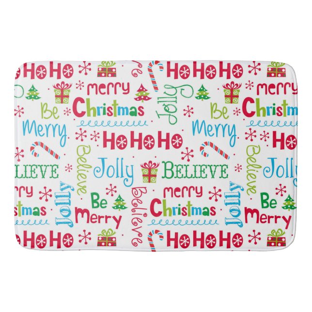 Merry Christmas Whimsical Modern Jolly Typography Bath Mat (Front)
