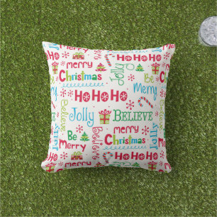 Merry Christmas Whimsical Modern Jolly Typography Cushion