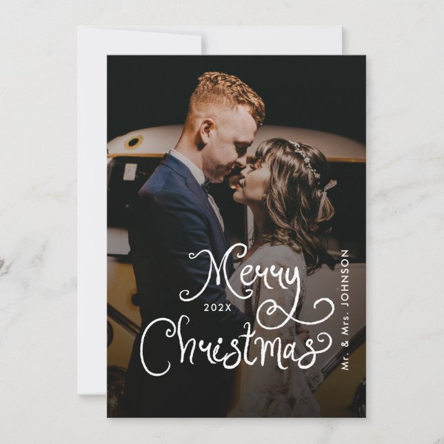 Merry Christmas Whimsical Script  Custom Photo  Holiday Card (Front)