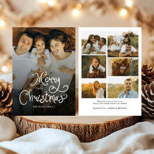 Merry Christmas Whimsical Script  Family 7 Photos Holiday Card