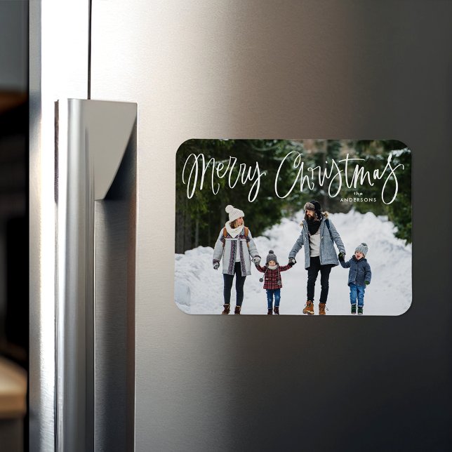 Merry Christmas Whimsical Script Holiday Photo Magnet (Creator Uploaded)