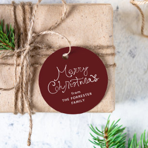 Merry Christmas whimsical script maroon gift tag