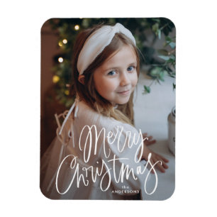 Merry Christmas Whimsical Script Photo Magnet