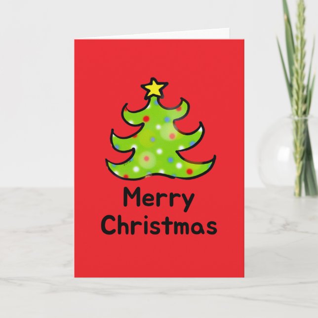 Merry Christmas Whimsical Tree Design Holiday Card (Front)