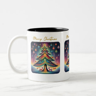 Merry Christmas Whimsical Tree Two-Tone Coffee Mug