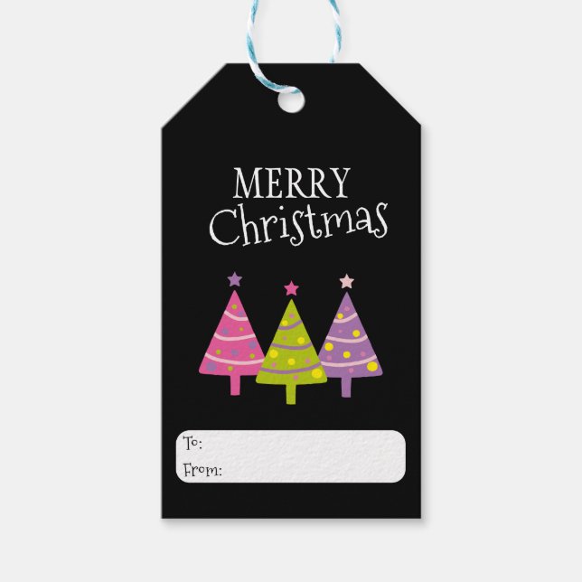 Merry Christmas Whimsical Trees Gift Tags (Front)