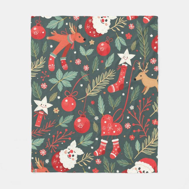 Merry Christmas Whimsy Fleece Blanket (Front)
