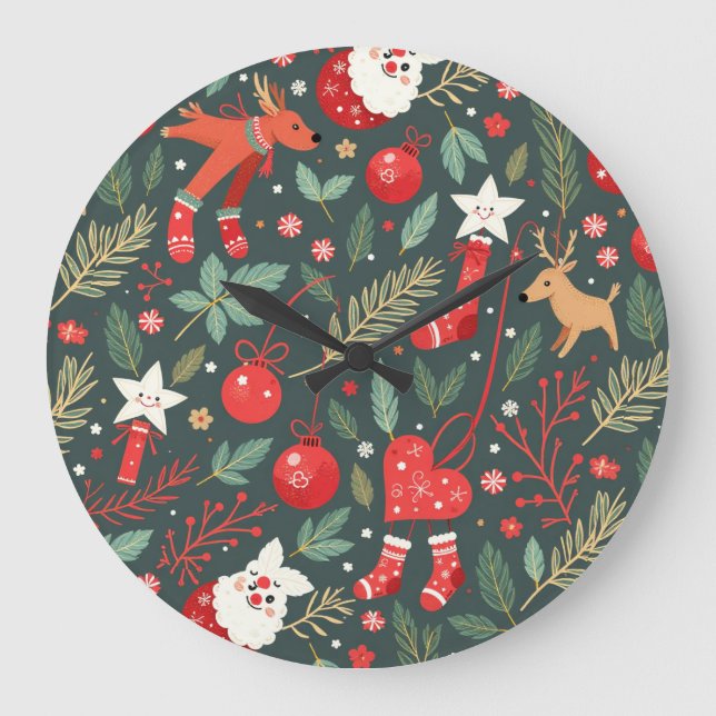 Merry Christmas Whimsy Large Clock (Front)