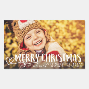 Merry Christmas White 2018 Holiday Photo Overlay Rectangular Sticker