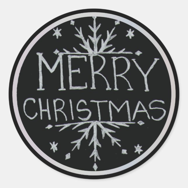 Merry Christmas White and Black Snow hand painted Classic Round Sticker (Front)