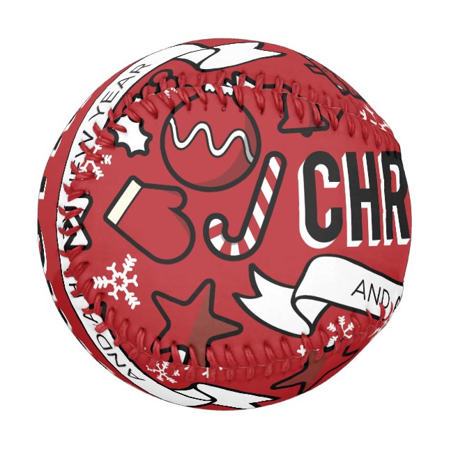 Merry Christmas White and Red Characters Pattern Baseball (Front Left)