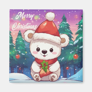 Merry Christmas White Baby Polar Bear Magnet