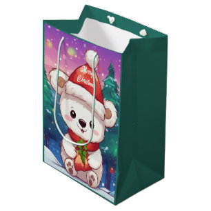 Merry Christmas White Baby Polar Bear Medium Gift Bag