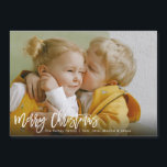 Merry Christmas White Brush Script Magnet Card<br><div class="desc">This trendy magnet card features brush script lettering and your favourite photo. Use the template to add your photo and personalisation.</div>