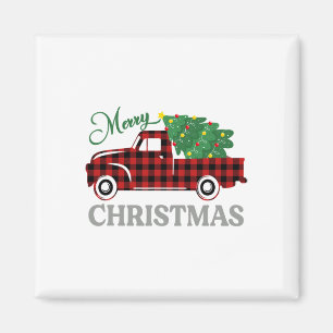 Merry Christmas White Buffalo Plaid Truck Tree Men Magnet