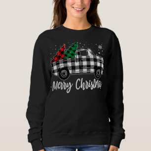 Merry Christmas White Buffalo Plaid Truck Tree Men Sweatshirt