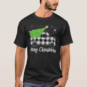 Merry Christmas White Buffalo Plaid Truck Tree T-Shirt