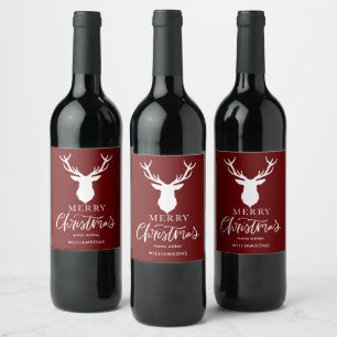  Merry Christmas White Deer Customised Red Wine Label