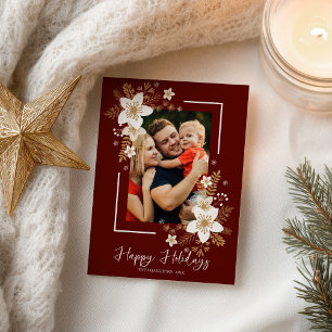 Merry Christmas White Floral Holidays Photo Postcard