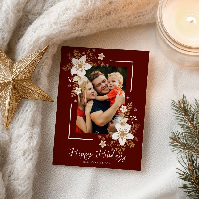 Merry Christmas White Floral Holidays Photo Postcard (Creator Uploaded)