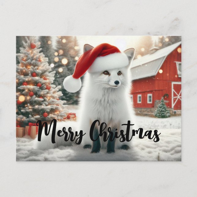 Merry Christmas White Fox Postcard (Front)