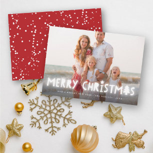 Merry Christmas White Glowing Light Magical Photo Holiday Card