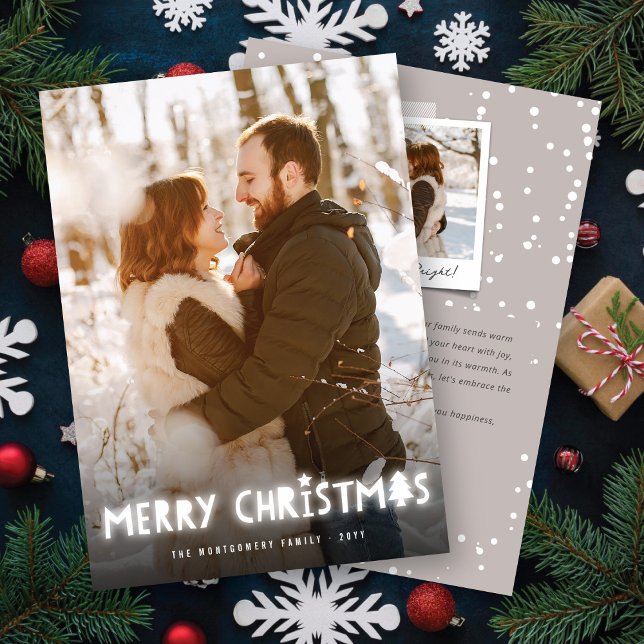 Merry Christmas White Glowing Light Magical Photo Holiday Card (Creator Uploaded)